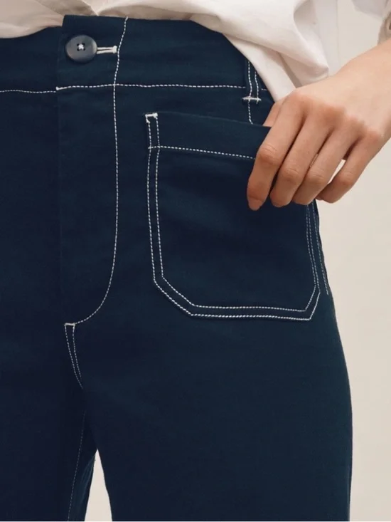 Anthropologie Maeva The Colette Linen Crop Wide Leg Pants Navy Blue Size |28 - Picture 12 of 12